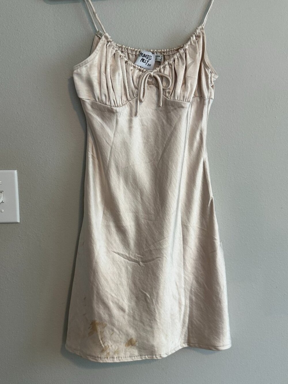 Satin Champagne Gold Mini Dress Tie Front